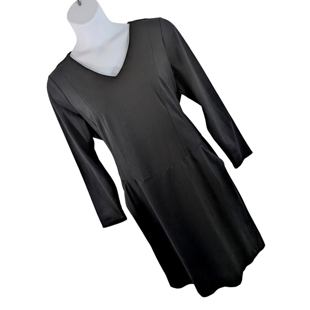 TALBOTS! RICH, SATURATED BLACK, PONTE STRETCH DROPPED WAIST ELEGANT DRESS! SZ 18